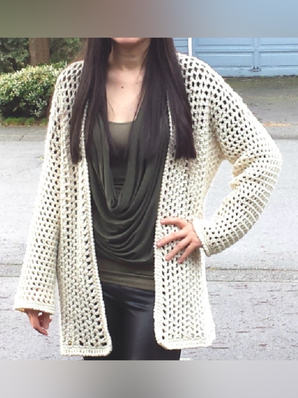 aerie Open-Front Crochet Cardigan Sweater - Cream